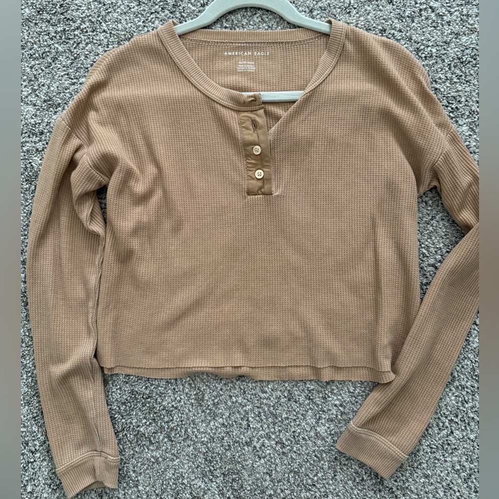 American Eagle Tan Waffle Knit Top